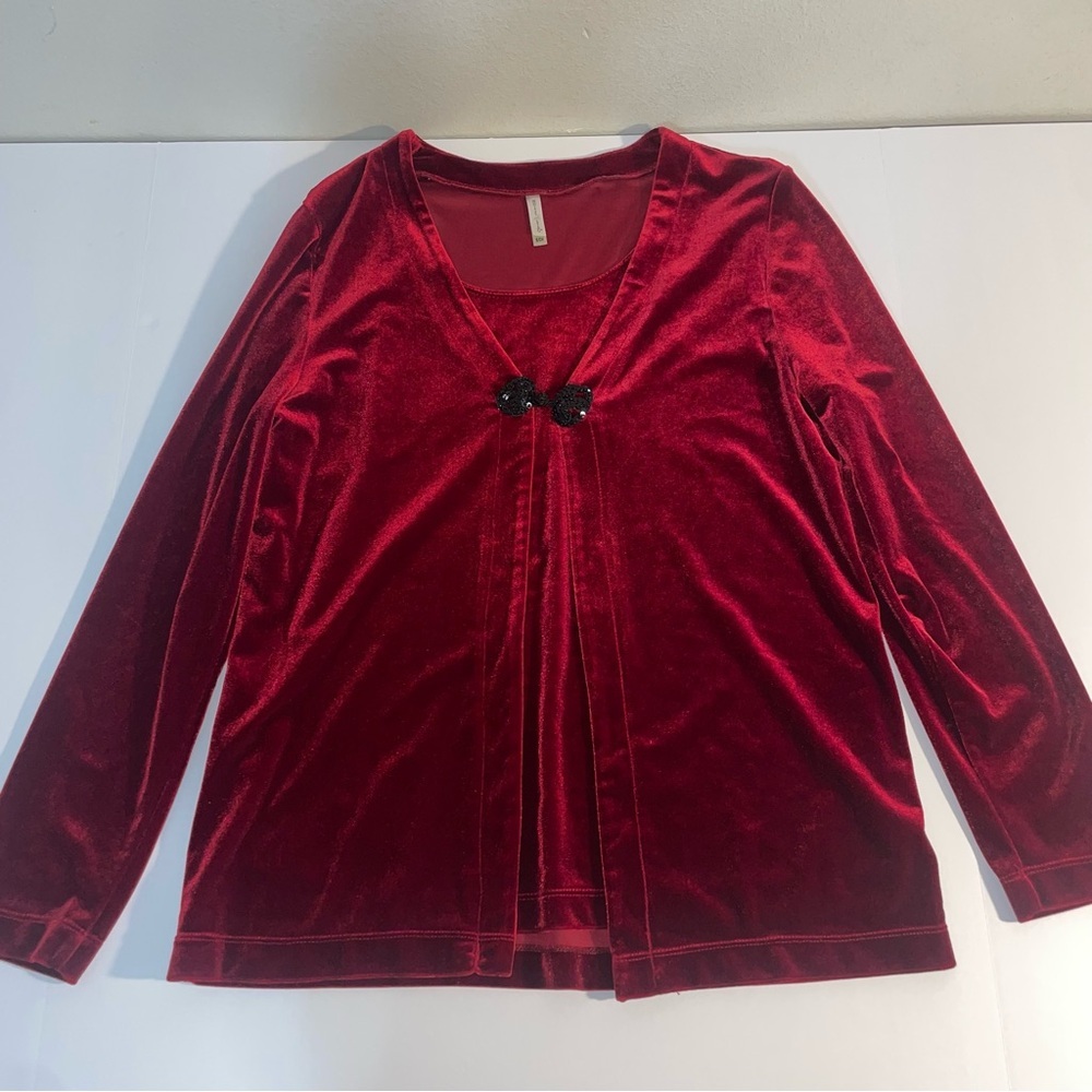 White Stag Sweater Womens Red Velour Velvet Christmas Holiday‎ Size Small